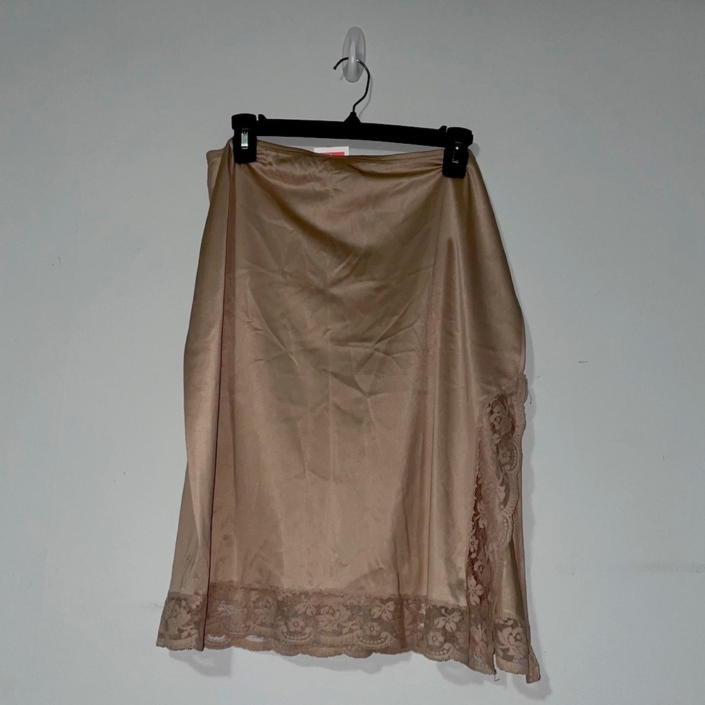 champagne satin slip w lace edges